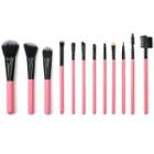 Set Of 12: Pink Handle Makeup Brush With Pouch Black Pouch & Set Of 12 - Pink Handle Makeup Brush - One Size