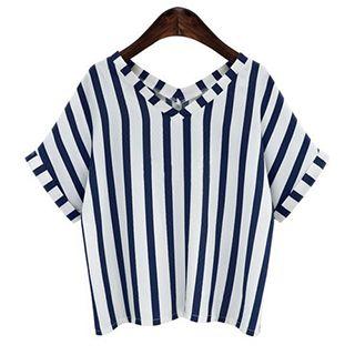 Striped V-neck Short Sleeve Top
