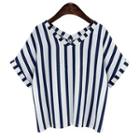 Striped V-neck Short Sleeve Top