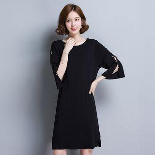 Ring Detail Elbow-sleeve Knit Dress
