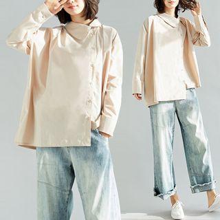 Long-sleeve Asymmetric Shirt Almond - One Size