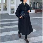 Long-sleeve Single Breasted Trench Coat Black - One Size
