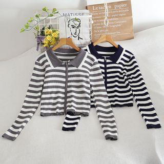 Long-sleeve Striped Zip Knit Top