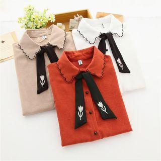 Flower Embroidered Contrast Trim Shirt