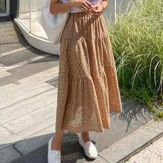Eyelet-lace Tiered Long Skirt