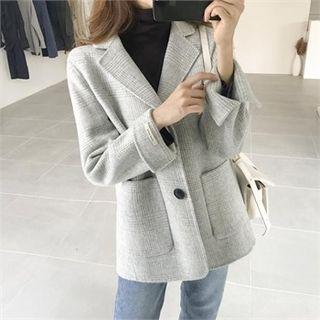 Plaid Wool Blend Loose-fit Blazer