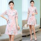 Traditional Chinese Elbow-sleeve Floral Dress