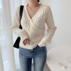 Wrap-front Cable-knit Top