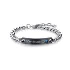 Fashion Temperament Black Geometric Rectangular 316l Stainless Steel Bracelet With Blue Cubic Zirconia Silver - One Size