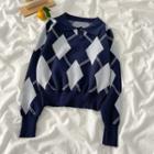 Argyle Polo Sweater Sapphire Blue - One Size