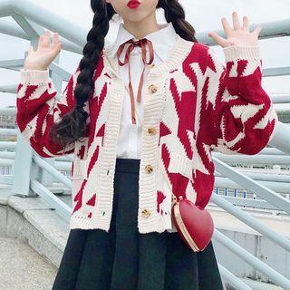 Houndstooth Cardigan / Shirt / Mini Pleated Skirt