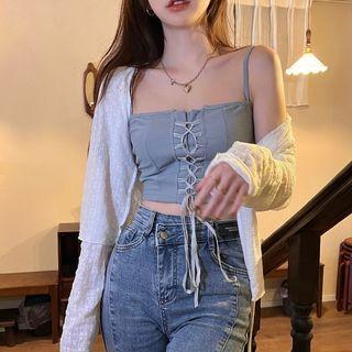 Lace-up Cropped Camisole Top / Cardigan