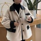 Faux Leather Panel Single-breasted Coat Off-white - One Size