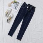 Single Breasted High Waist Skinny Jeans