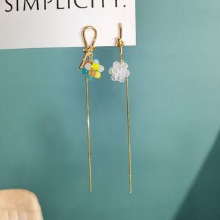 Non-matching Alloy Knot Bead Dangle Earring 1 Pair - Asymmetry Multicolor Ball & White Ball - One Size
