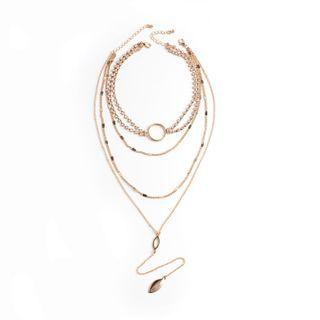 Rhinestone Layered Alloy Necklace 1 Pc - Gold - One Size