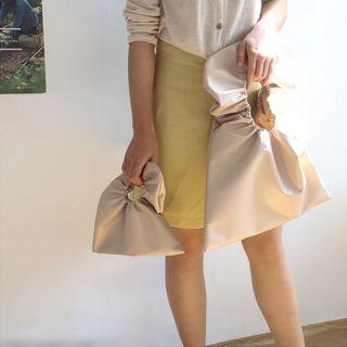 Faux Leather Ruffled Shopper Bag