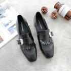 Chunky Heel Fringed Belted Loafers