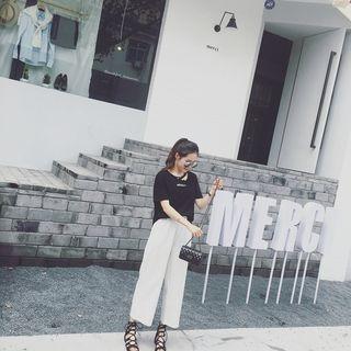 Lettering Short Sleeve Cutout T-shirt