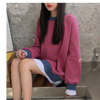 Oversized Mock Two-piece Striped Sweatshirt