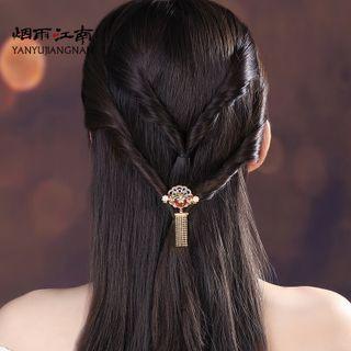 Retro Flower Faux Pearl Fringed U Shape Hair Stick Pink & Gold - One Size