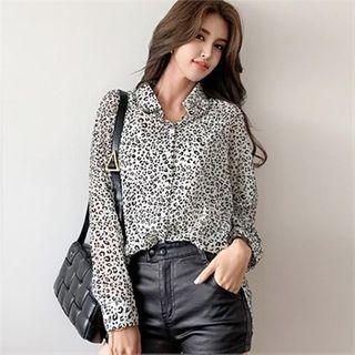 Dip-back See-through Leopard Blouse