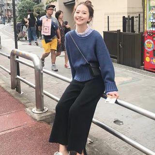 Set: Crew-neck Sweater + Wide-leg Pants