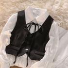 Bell-sleeve Midi Shirt Dress / Button Vest