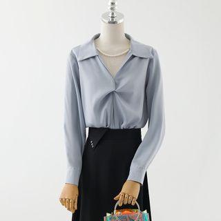 Shirred Shirt / Asymmetrical Midi A-line Skirt