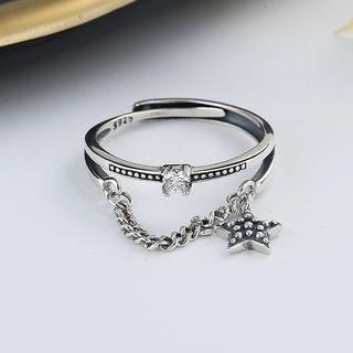 Star Rhinestone Layered Sterling Silver Open Ring 427fj - Silver - One Size