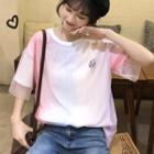 Mesh Overlay Short-sleeve T-shirt As Shown In Figure - One Size