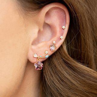 Set Of 5: Rhinestone Stud Earring 98 - Gold - One Size
