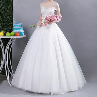 Sequined Embroidered Short-sleeve Off-shoulder Wedding Ball Gown