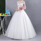 Sequined Embroidered Short-sleeve Off-shoulder Wedding Ball Gown