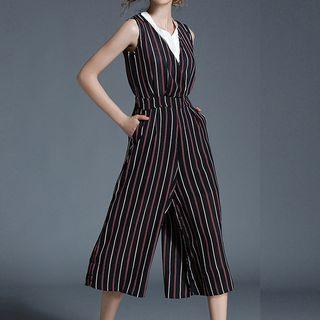Striped Sleeveless Cropped Wide Leg Jumpsuit