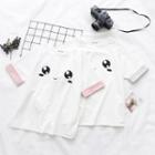 Short-sleeve Contrast-trim Cartoon Print T-shirt