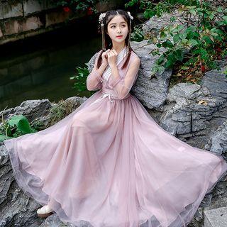 Traditional Chinese Long-sleeve A-line Maxi Dress