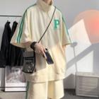 Set: Elbow-sleeve Lettering Zip-up Jacket + Shorts
