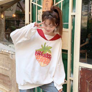 Strawberry Print Sweatshirt As Shown In Figure - One Size