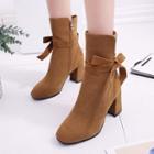 Bow-accent Chunky Heel Short Boots