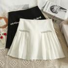 Rhinesstone-accent High-waist Pleated Mini Skirt