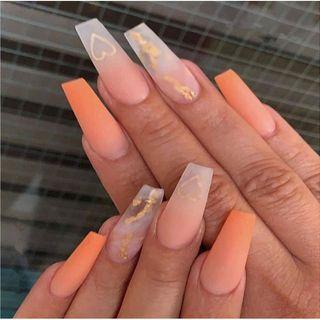 Metallic Print / Gradient Faux Nail Tips W024 - Gradient - Orange - One Size