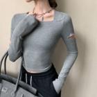 Cut-out Skew-neck Long-sleeve Top