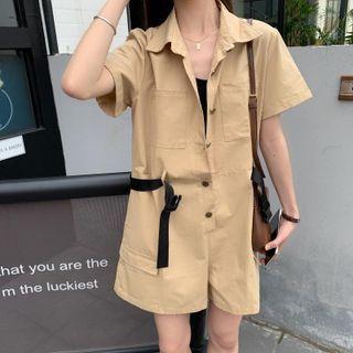 Short-sleeve Button-up Romper