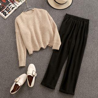 Set: Crew-neck Sweater + Straight-fit Pants