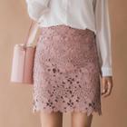 Cut-out Hem Lace Pencil Skirt