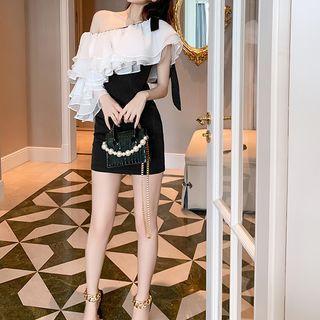 One-shoulder Ruffle Panel Mini Bodycon Dress