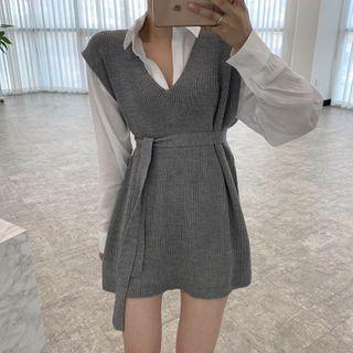 Plain Shirt / Ribbed Knit Vest