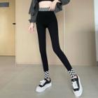 Checkered Panel Cropped Leggings Black - One Size