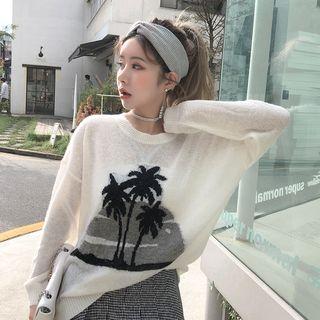 Long-sleeve Printed Knit Tops